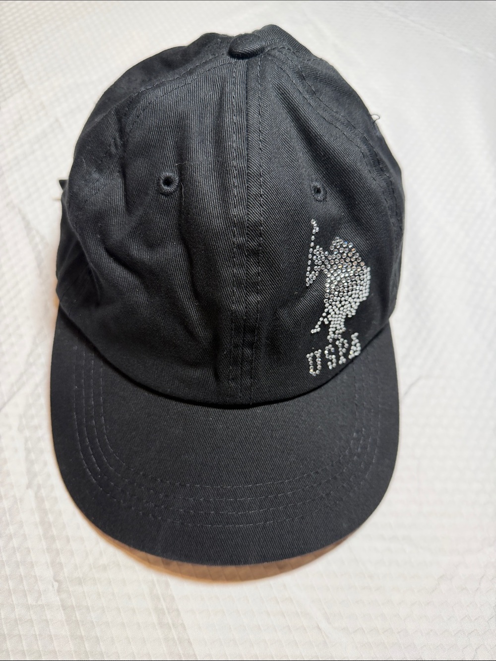 Black Baseball Cap with Crystal Polo Player Accent